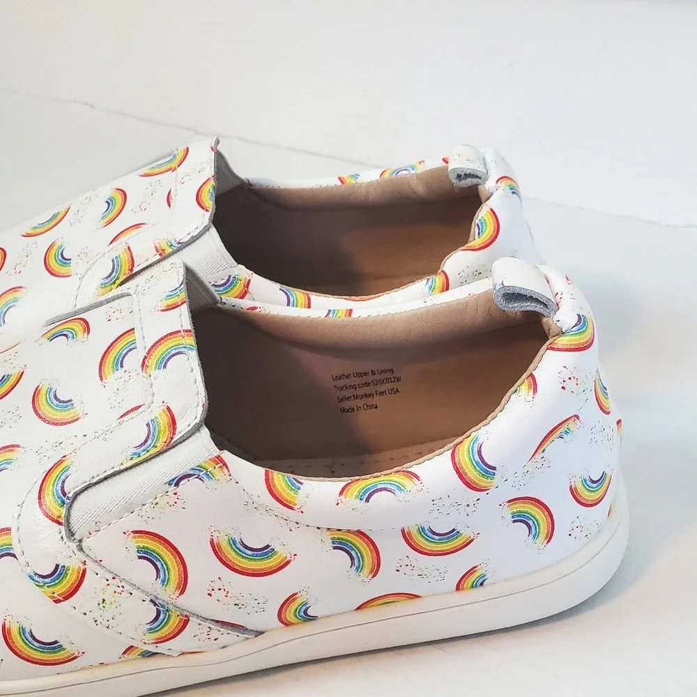 Rainbow Leather Slip-On Sneakers Mens 8 Womens 10 Monkey Feet